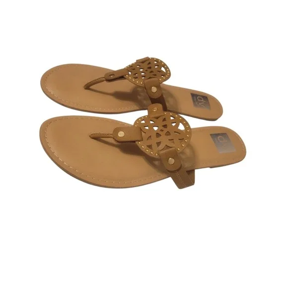 Dolce Vita Sandal Womens 11 Gotie Flip Flop Brown Tan Gold Tone Hardware DKBJ - Picture 3 of 9